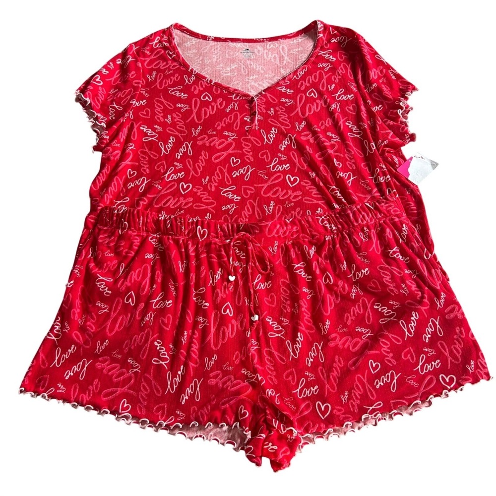 Way To Celebrate Two Piece Pajama Set Womens Size 3X (22W-24W) Red Love Pajamas